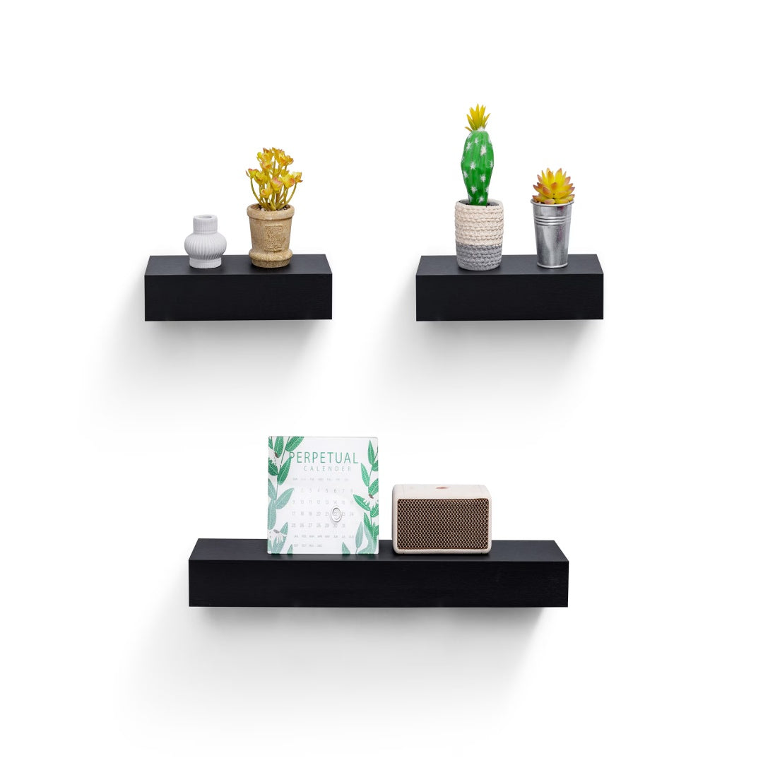 Floating Shelves  23.6 Wall Mounted Wood Shelves For Bathroom, Bedroom, Living Room, Kitchen, Hanging Shelf For Books Storage Decor With Invisible Brackets, Black