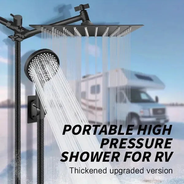 RV Shower Head, 8 Inch High Pressure Rain Shower Stainless Steel Shower Head With Handheld Shower Combo With 59 Inch Extra Long Hose, Adhesive Shower Head Bracket, Overhead Shower Head Set, RV Bathroo