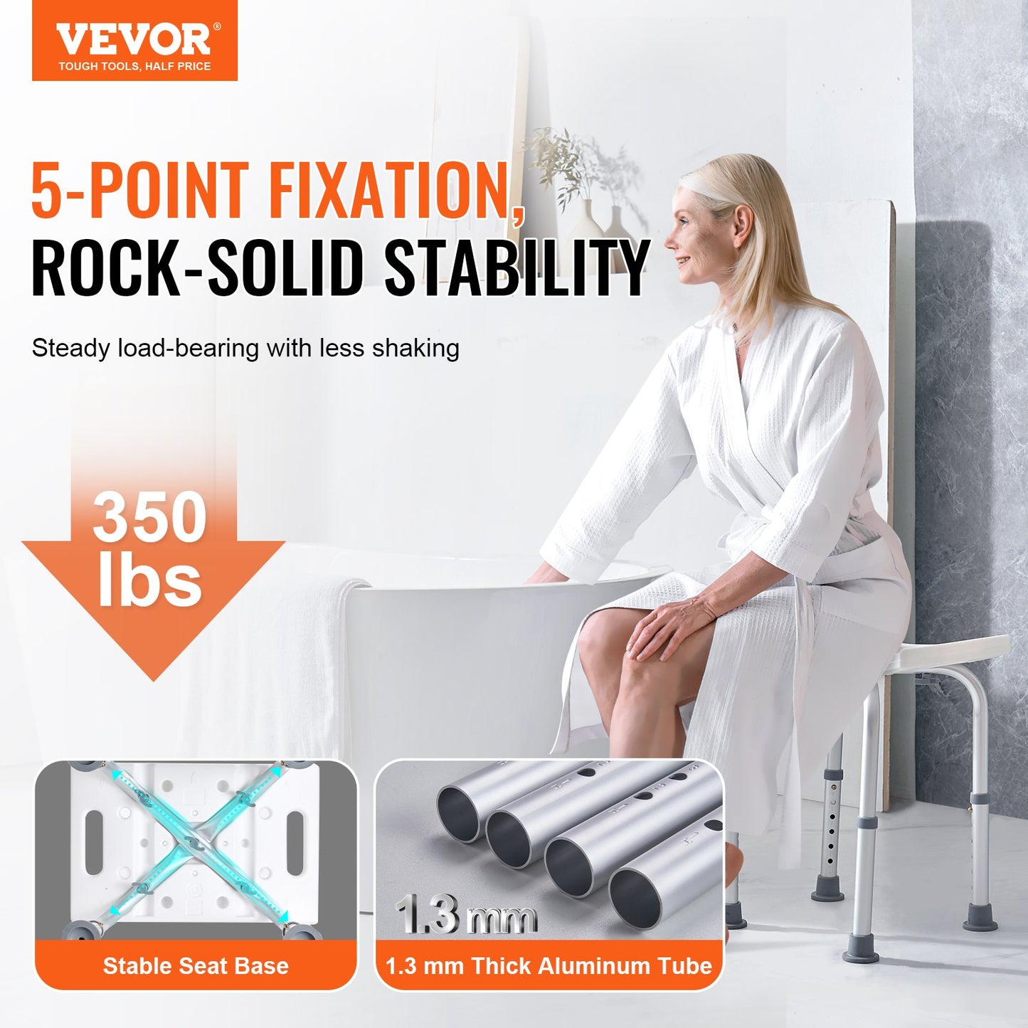 Shower Chair, Adjustable Height Shower Stool With Built-in Handles, Shower Seat For Inside Shower Or Tub, Non-Slip Bench Bathtub Stool Seat For Elderly Disabled Handicap, 158.8 Kg Capacity