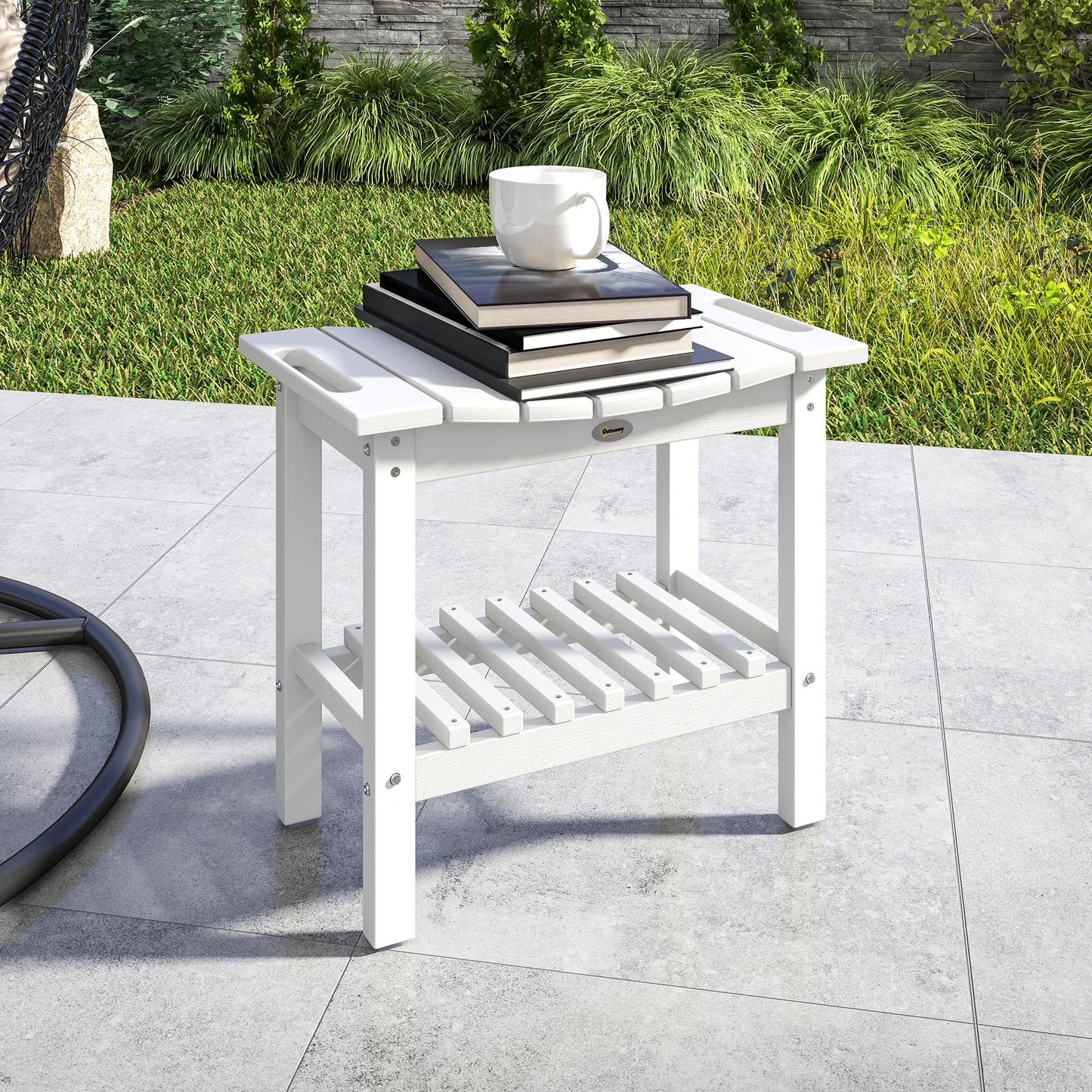 Shower Bench, Waterproof Shower Stool With Handle, Storage Shelf, Non-Slip Pads For Indoor Outdoor, White