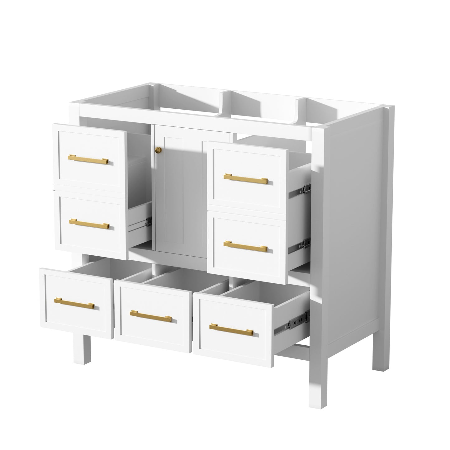 36 Bathroom Vanity Without Sink, Solid Wood Frame Bathroom Storage Cabinet, Freestanding Vanity With 5 Drawers& Soft Closing Doors  NOT INCLUDE BASIN SINK