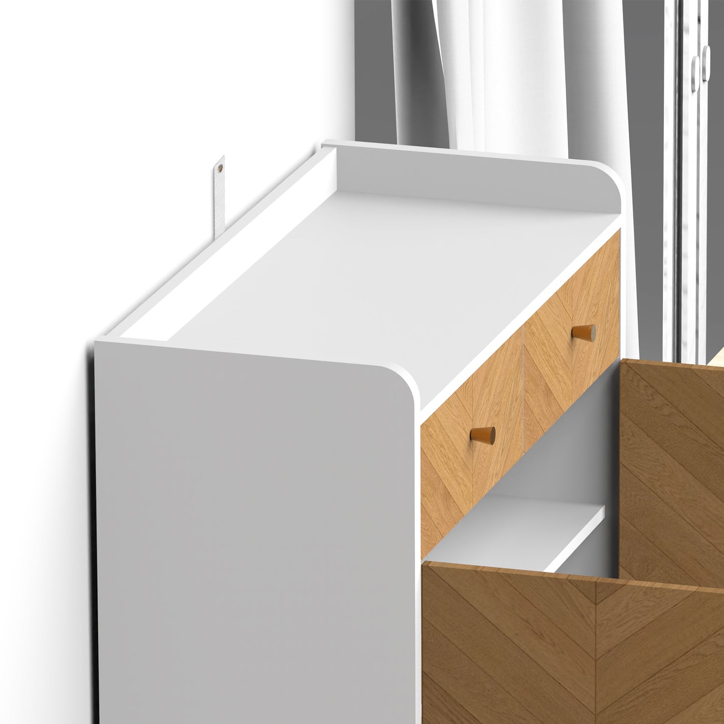 Shoe Cabinet, 4-Tier Shoe Rack Organizer With 2 Drawer, Herringbone Wooden Freestanding Shoe Storage Cabinet With 2 Door & Adjustable Shelves For Entryway Hallway  White-Natural
