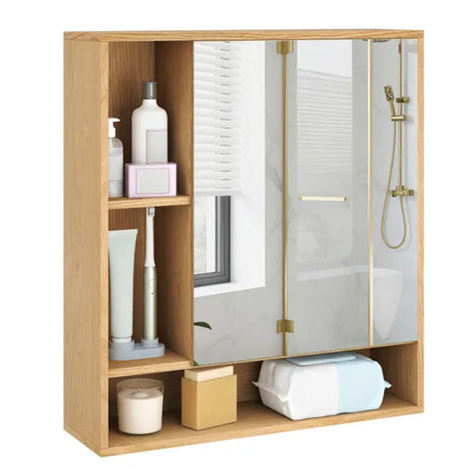 2 In 1 Mirrored Bathroom Wall Cabinet, Space-Saving Medicine Cabinet With Hidden Storage & Shelves - Natural