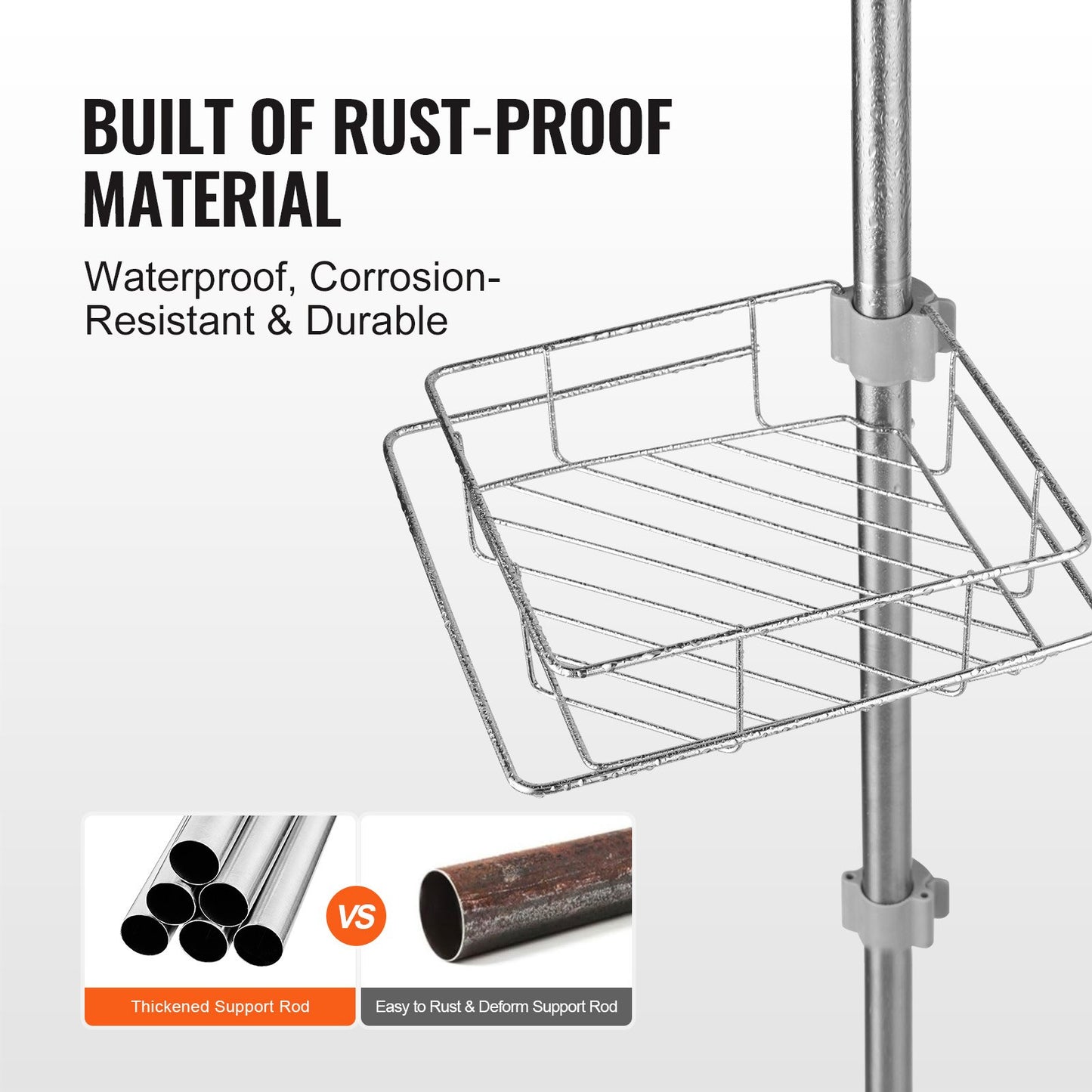 Shower Corner Caddy Tension Pole, 42in To 114in High, Multi-Functional Shower Tension Pole With Strong Load-Bearing Tray, Rust-Proof Easy-to-Install Tension Pole, Fit For Bathroom & Washroom
