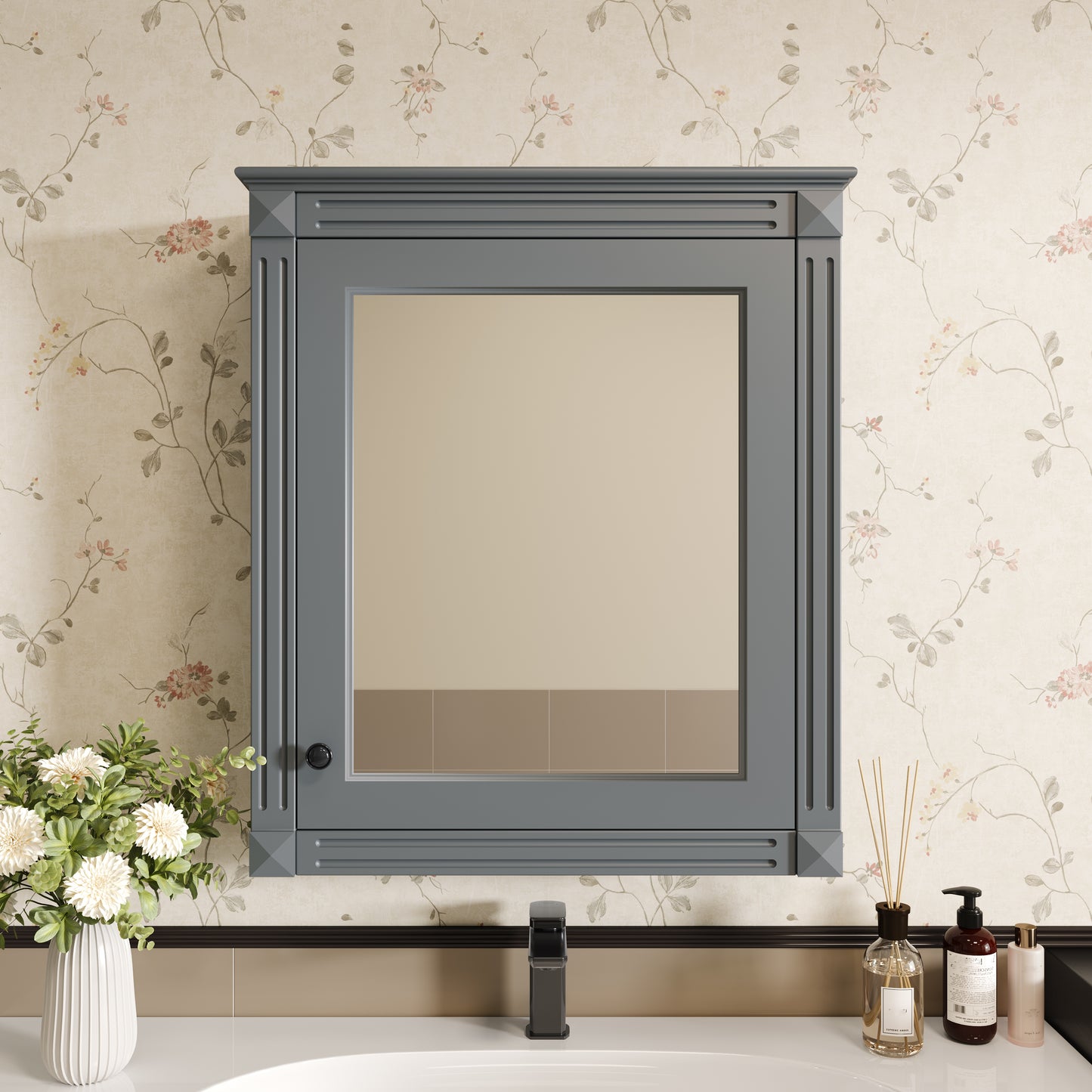 24'' X 27'' Wall Mounted Bathroom Storage Cabinet With Mirror, Medicine Cabinet With Height Adjustable Shelf, Over The Toilet Space Saver Cabinet