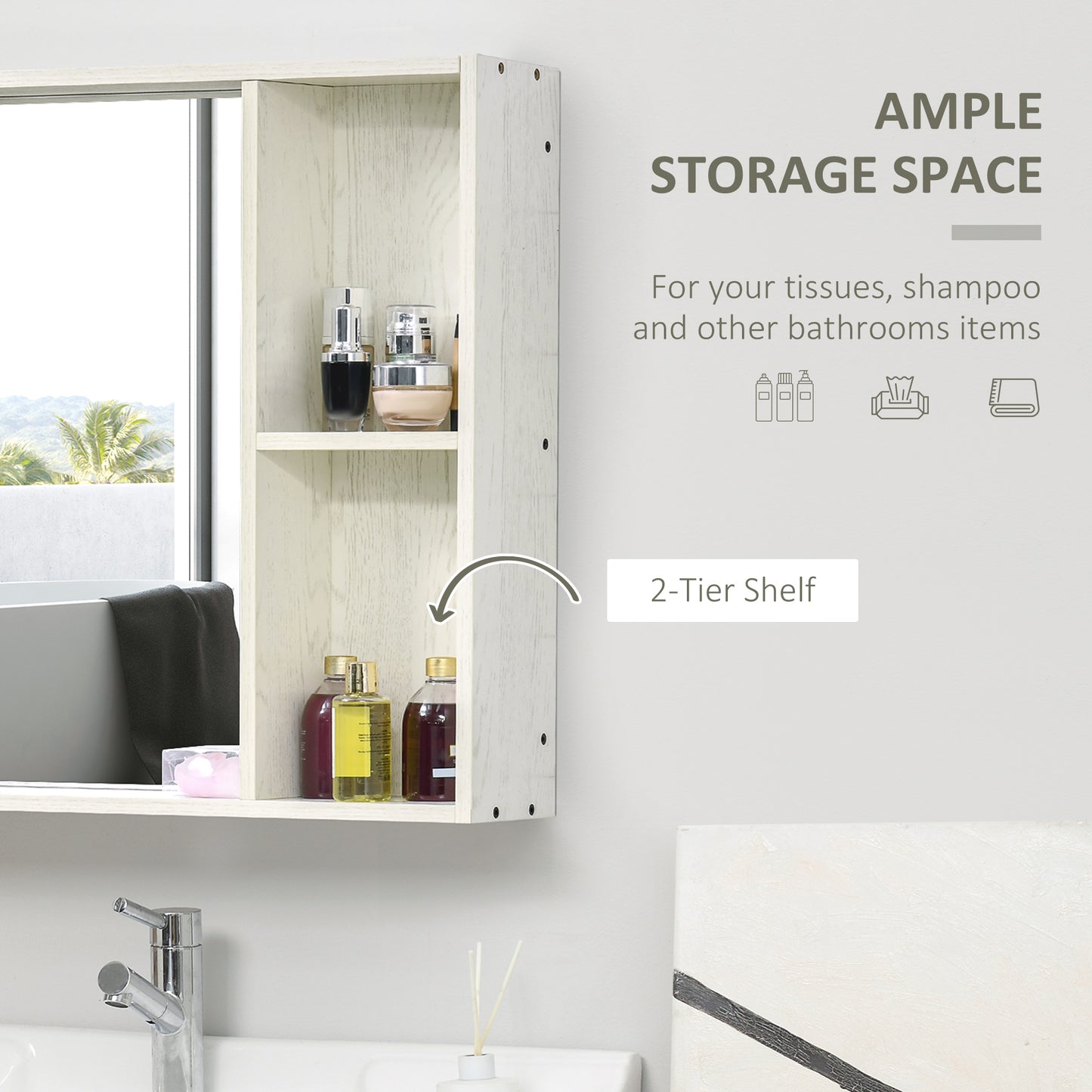 31.5" X 25.5" Bathroom Medicine Cabinet With Mirror, Storage Shelf, Over Toilet Bathroom Cabinet Wall Mounted For Living Room And Laundry Room, White