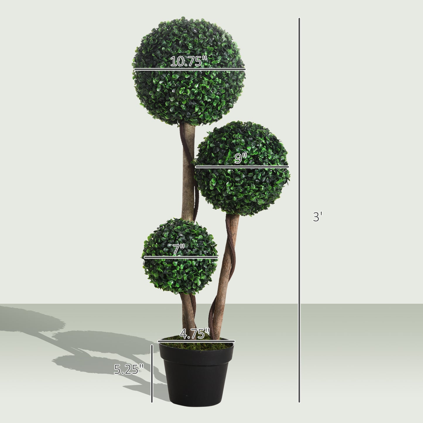 Artificial Plant for Home Decor Indoor & Outdoor Fake Plants Artificial Tree in Pot, 3 Ball Boxwood Topiary Tree for Home Office, Living Room Decor, Dark Green