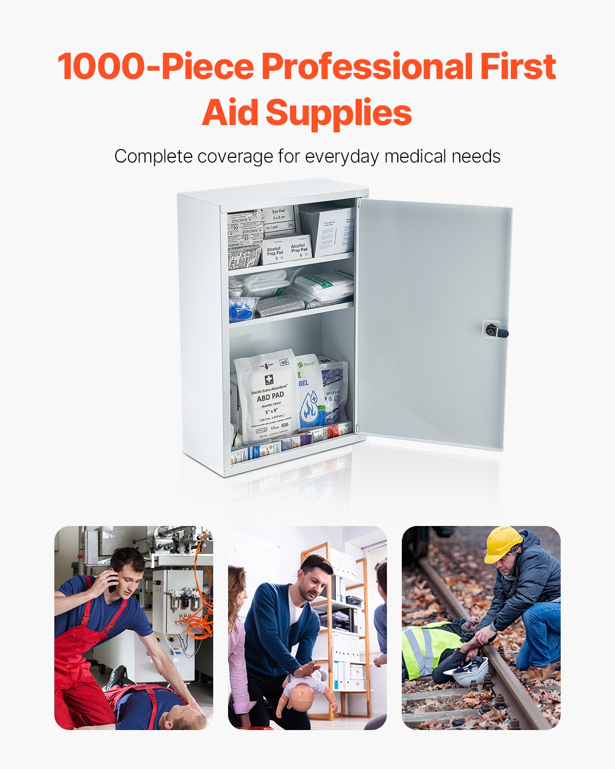 3-Shelf First Aid Cabinet Wall Mounted Medicine Cabinet Emergency Metal Med Box