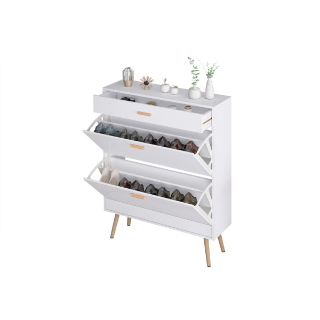 Shoe Cabinet, 16 Pair Shoe Rack Storage Organizer With 2 Flip Drawers, White Entryway Shoe Storage Cabinet For Heels, Boots, Slippers  White