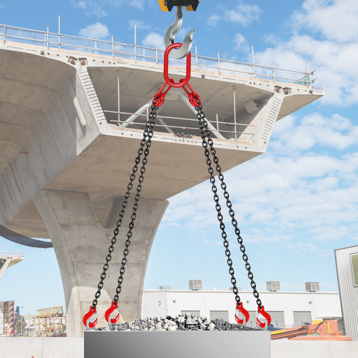 VEVOR 5Ft Chain Sling  5 Ft Engine Lift Chain G80 Alloy Steel Engine Chain Hoist Lifts 3 Ton With 4 Leg Grab Hooks