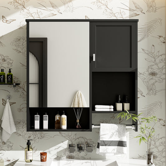 29X 28 Modern Wall Mounted Bathroom Medicine Cabinet, Bathroom Wall Storage Cabinet With Mirror, Over The Toilet Space Saver Cabinet With Towels Bar