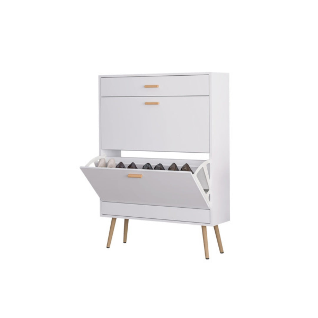 Shoe Cabinet, 16 Pair Shoe Rack Storage Organizer With 2 Flip Drawers, White Entryway Shoe Storage Cabinet For Heels, Boots, Slippers  White