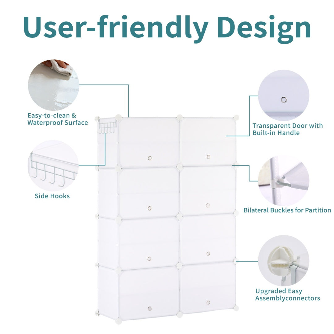 Shoe Rack Storage Cabinet, 8-layer Shoe Storage Cabinet With Door, Stackable And Detachable Shoe Storage Cabinet