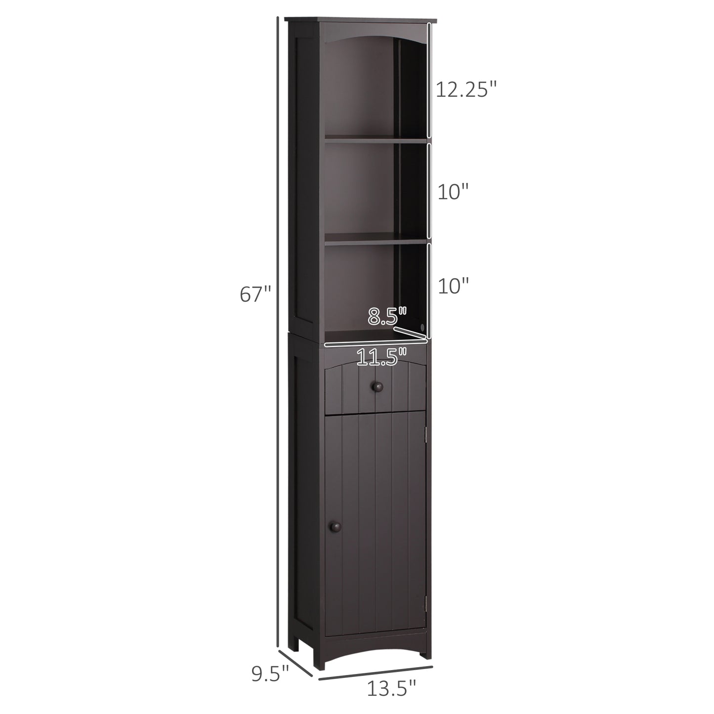 Bathroom Storage Cabinet, Free Standing Bathroom Storage Unit, Tall Linen Tower with 3-Tier Shelves and Drawer, Brown