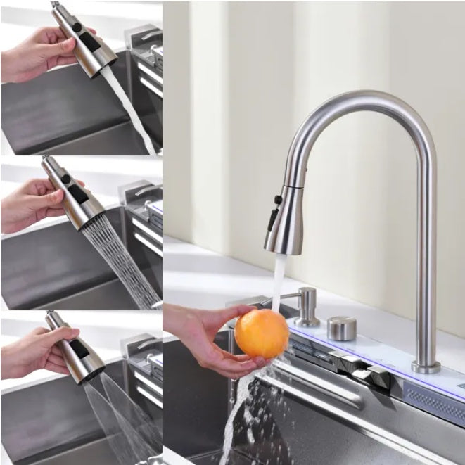 Pull-out Facuet Single Bowl Sink Kitchen Vegetable Sink 304 Whale Waterfall Sink Dish Sink Household Vegetable Washing Basin