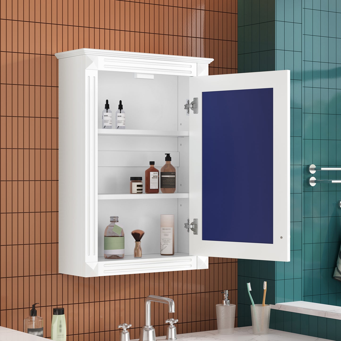 20 Wall Mounted Bathroom Storage Cabinet With Mirror, Medicine Cabinet With Height Adjustable Shelf, Over The Toilet Space Saver Cabinet