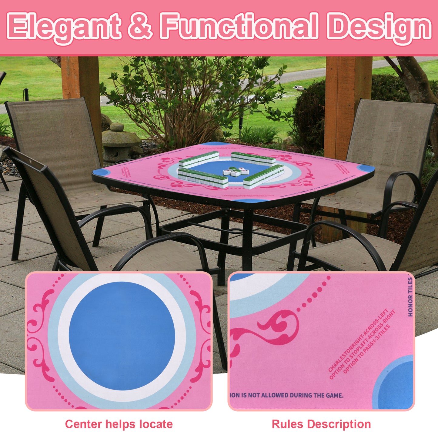 Machine Washable Mahjong Mat 33x33 Inch - Crease-Free Neoprene Table Mat For American Mahjong, Non-Slip, Noise-Reducing, Easy To Clean, Fold-Free Storage