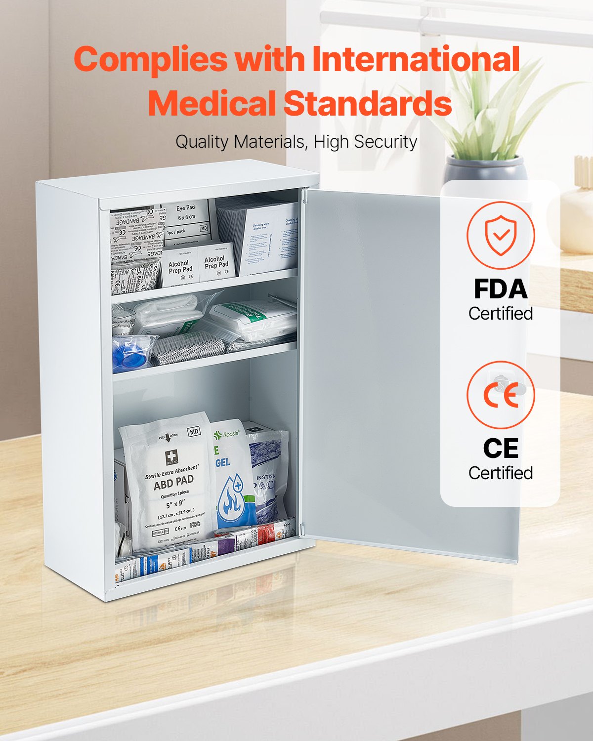 3-Shelf First Aid Cabinet Wall Mounted Medicine Cabinet Emergency Metal Med Box