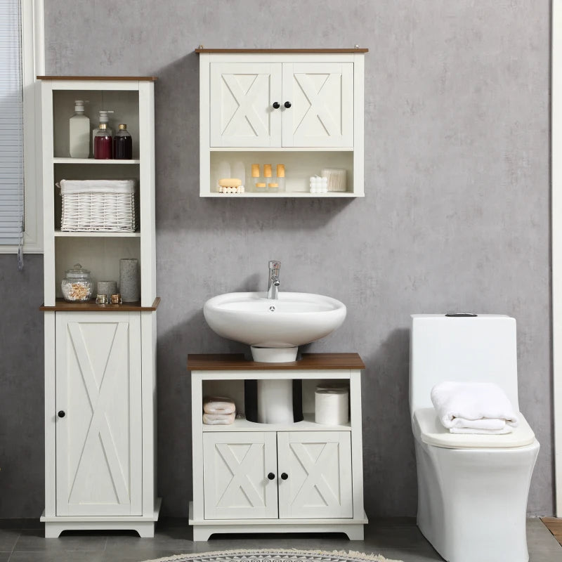 Kleankin Modern Farmhouse Bathroom Sink Cabinet, Pedestal Sink Storage Cabinet With Double Doors And Shelves, White