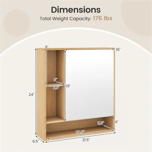 2 In 1 Mirrored Bathroom Wall Cabinet, Space-Saving Medicine Cabinet With Hidden Storage & Shelves - Natural