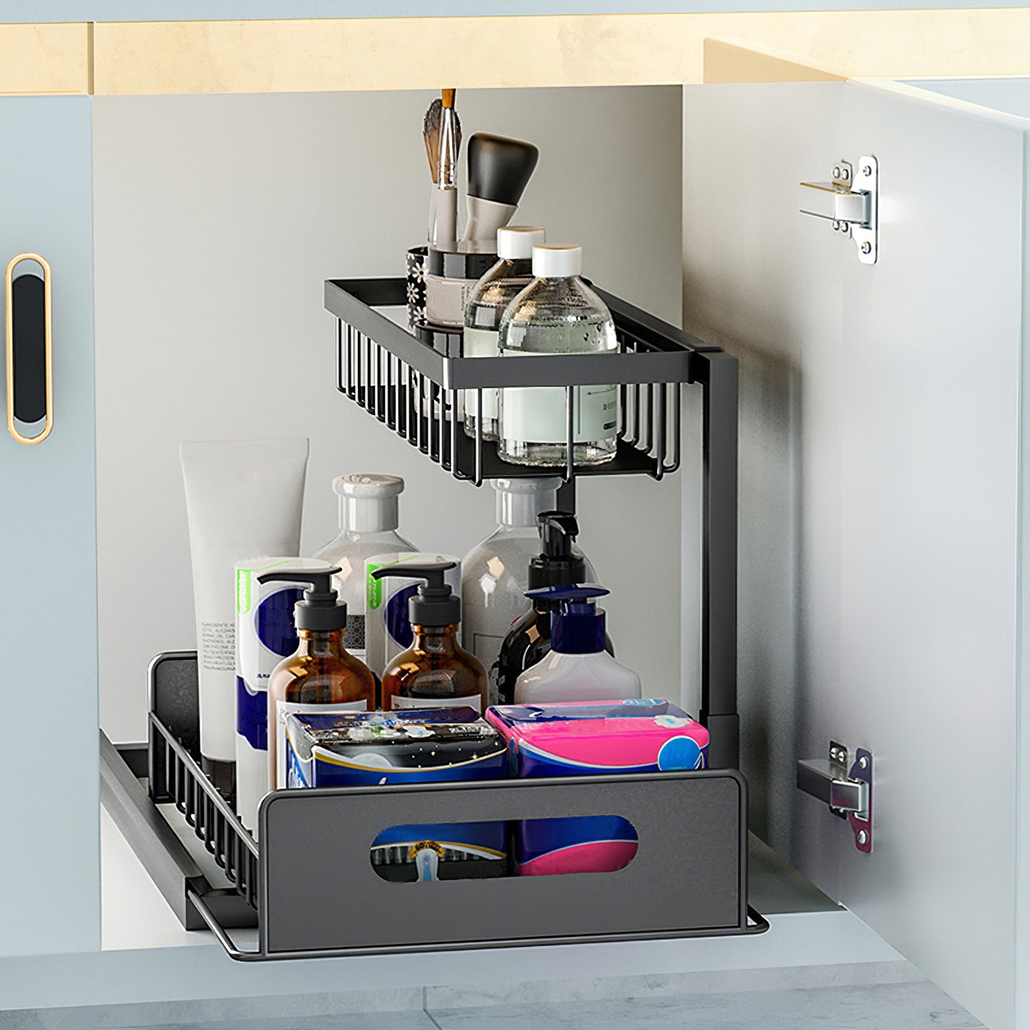 Under Sink Organizer 2-Tier Pull-Out Storage Rack – Space Saving Kitchen & Bathroom Organizer