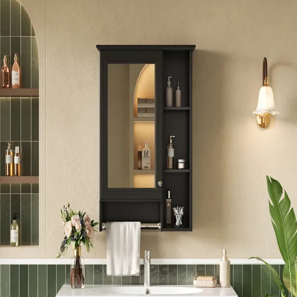 3-in-1 Bathroom Mirror Cabinet, 24-inch Wall Mounted Medicine Cabinet With Adjustable Shelf & Tower Bar, High-Definition Mirror With Storage For Bathroom Vanity