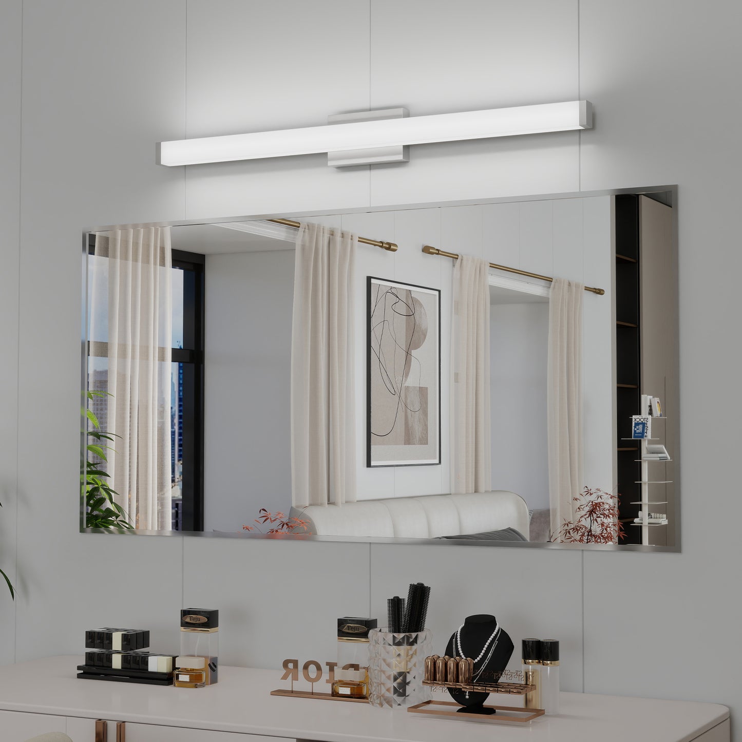 Bathroom Vanity Light Brushed Nickel Square LED 41 Inch 24W 6000K Cool White Light Wall Bar Lighting Fixtures Over Mirror -Brushed Nickel, 41in