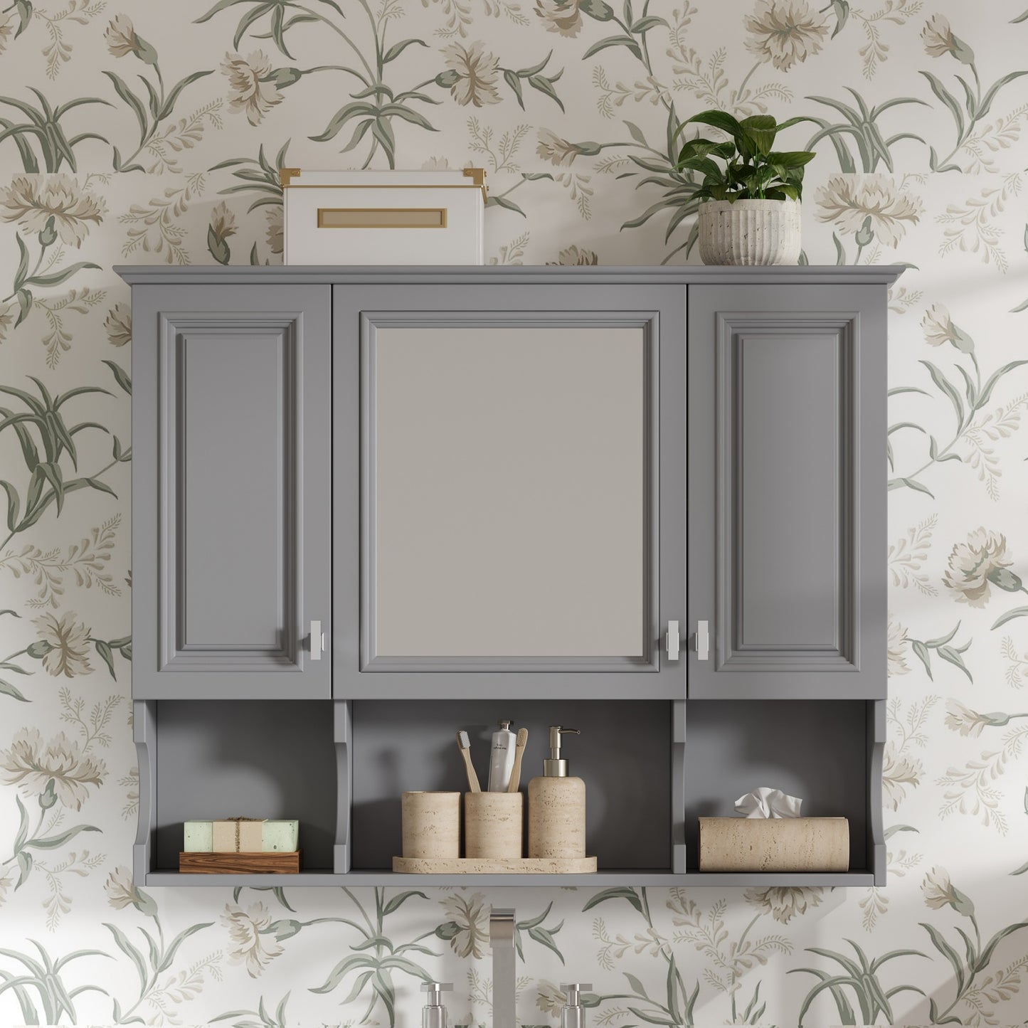 35'' X 28'' Wall Mounted Bathroom Medicine Cabinet, Modern Bathroom Wall Cabinet With Mirror,  Mirror Cabinet With Open Shelves