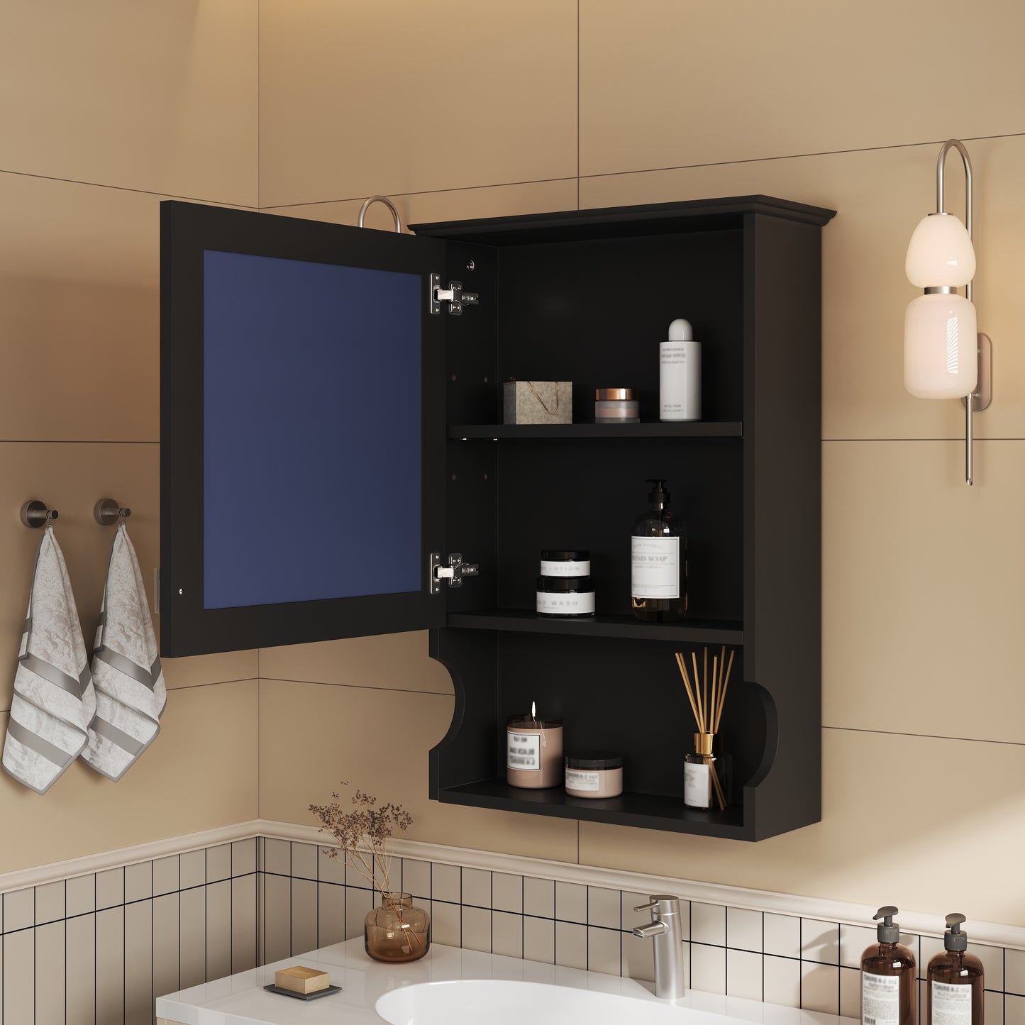 20 Wall Mounted Bathroom Storage Cabinet With Mirror, Wall Mounted Home Storage With Door, Mirrored Wall Medicine Cabinet