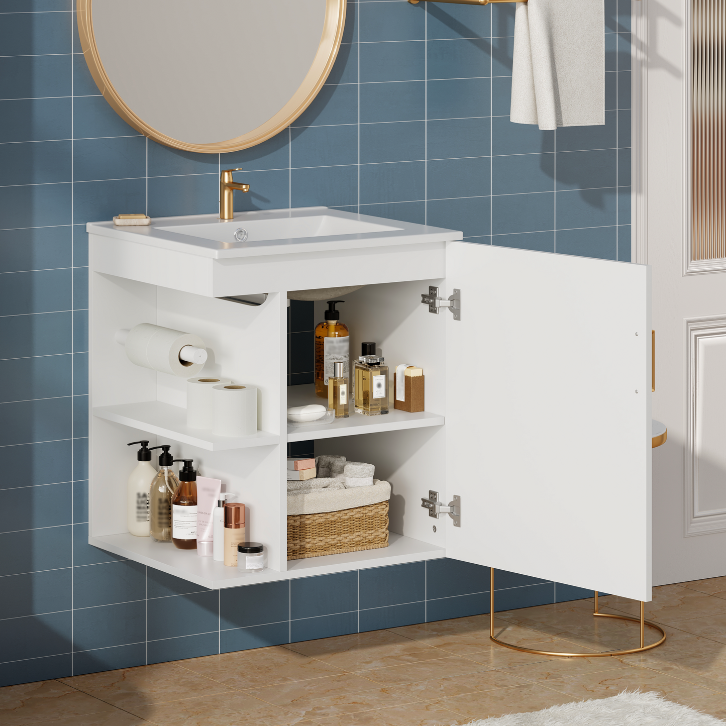 20 Wall Mounted Bathroom Cabinet With Side Cabinet Combo, Bathroom Cabinet With Soft-Closing Door, Modern Bathroom Vanity With Sink