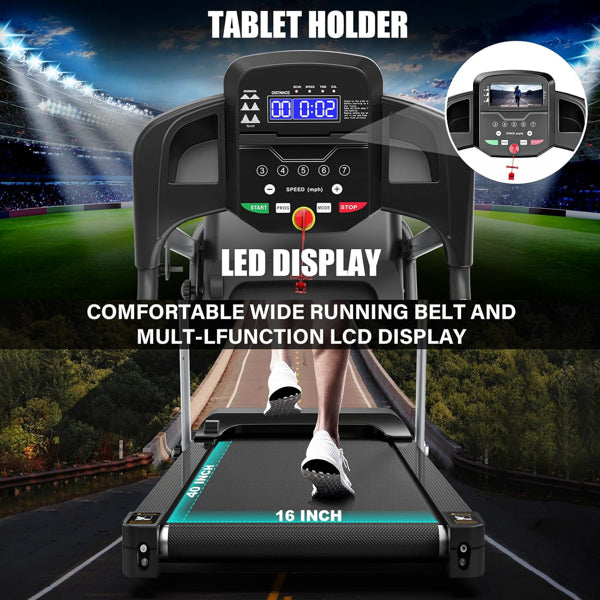 Compact Folding Treadmill For Home - 2.5HP Quiet Brushless Motor, 3-Level Incline, 7.5 MPH, Shock Absorption, Space-Saving Design For Running, Walking - Treadmill For Small Spaces & Home Use