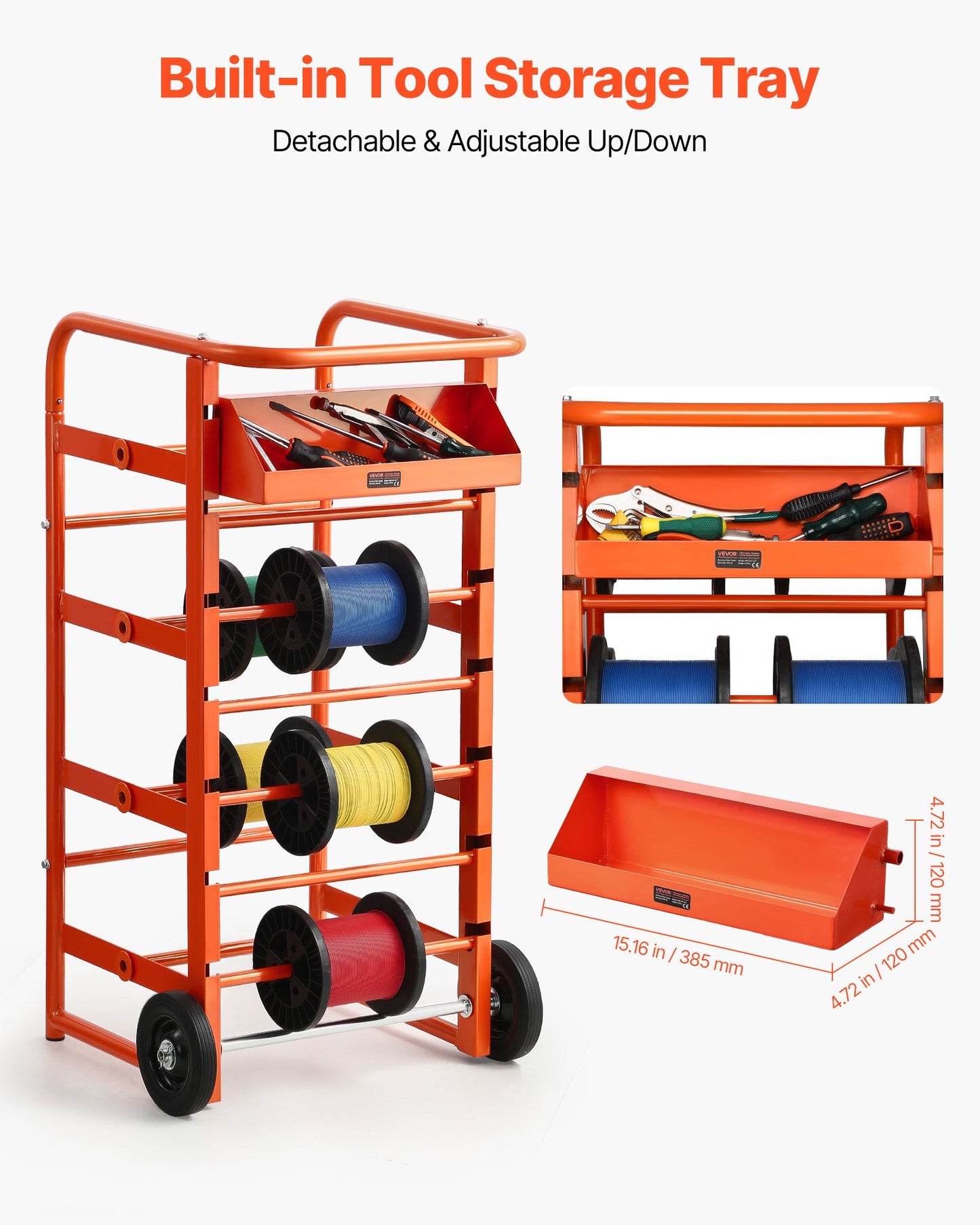 Wire Spool Rack 11 Rods Cable Caddy Wire Spool Cart For Industrial Electrical