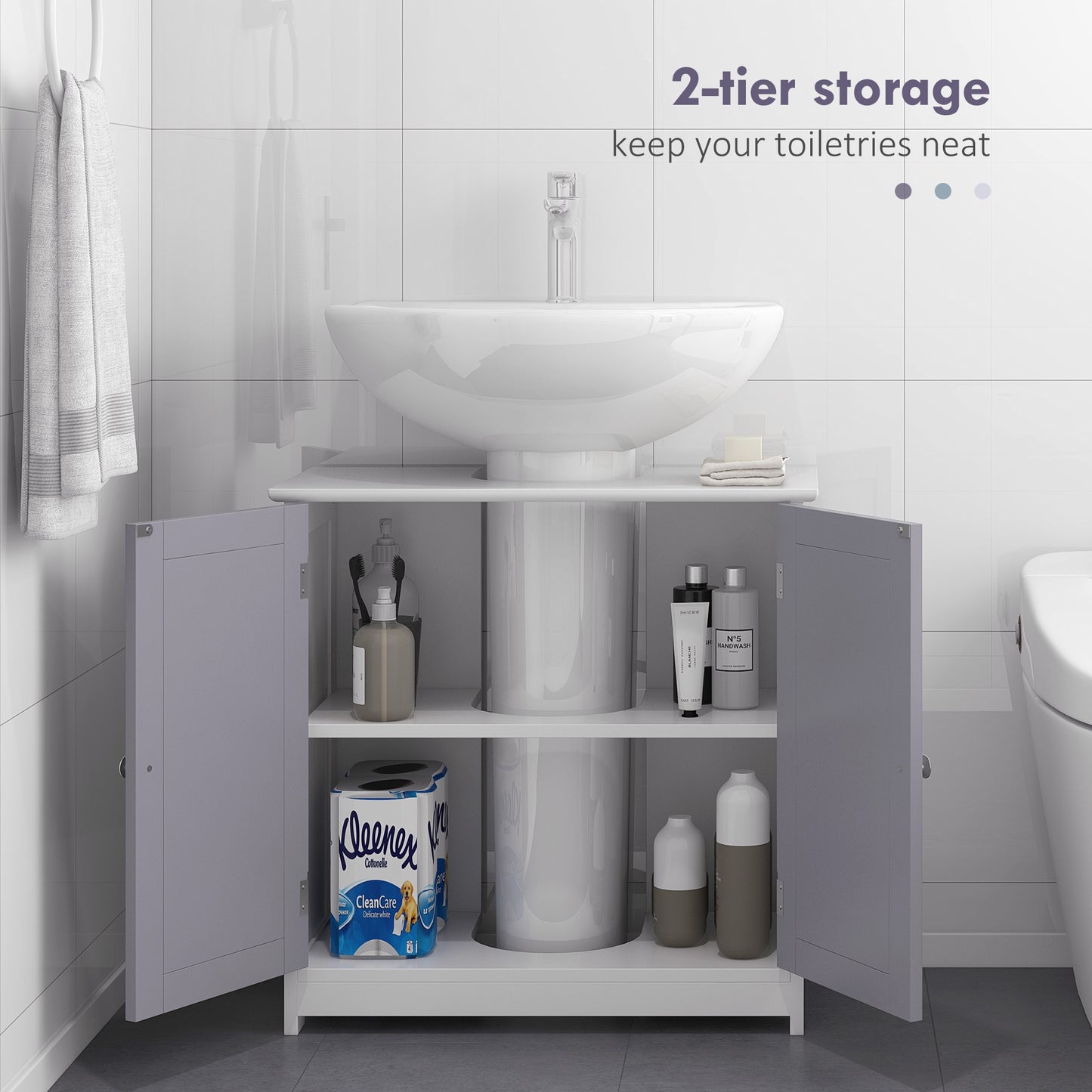 Bathroom Vanities, Bathroom Sink Cabinets with U-Shape Cut-Out and Adjustable Internal Shelf, White and Gray
