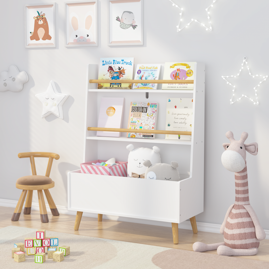 Kids Bookshelf Organizer – Toy Storage Cabinet with Book & Magazine Rack