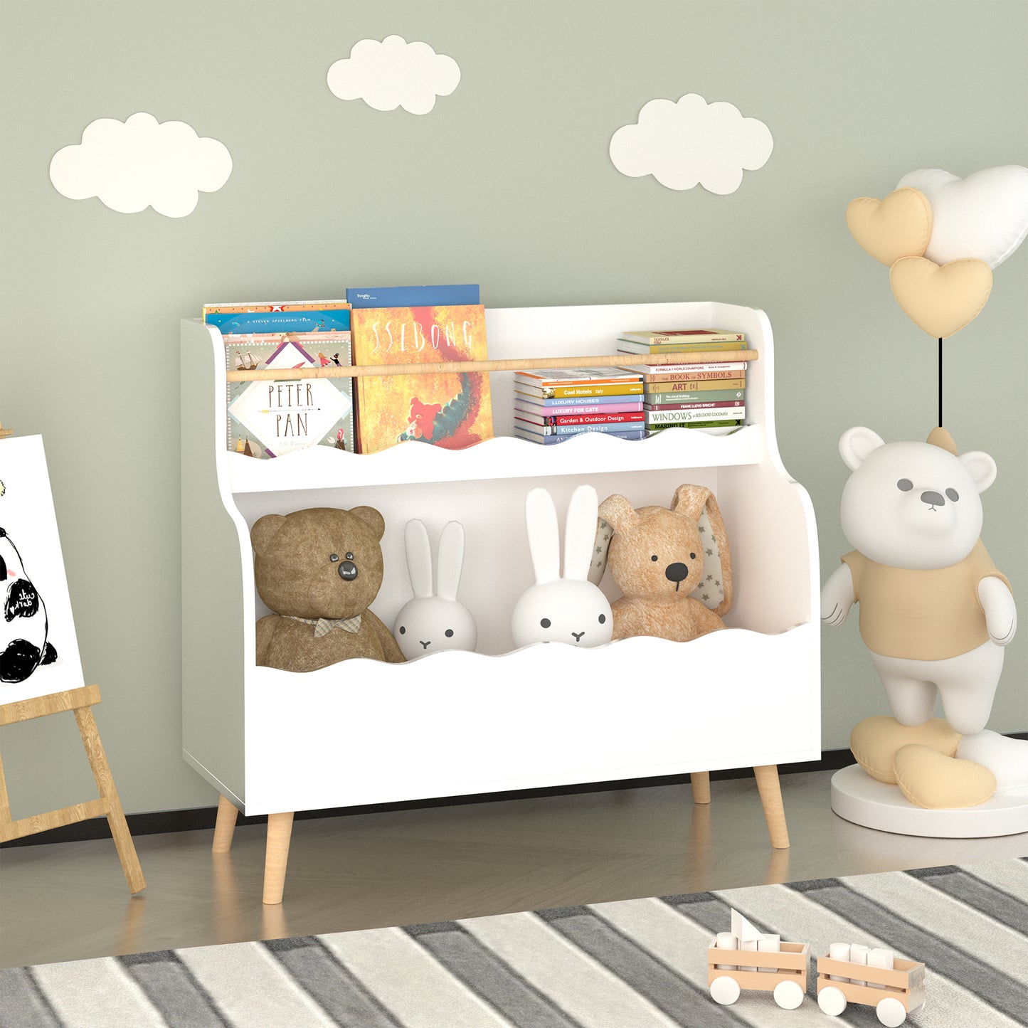 Kids Bookcaes, Children Book Organizer, Toy Storage Cabinet Organizer, White