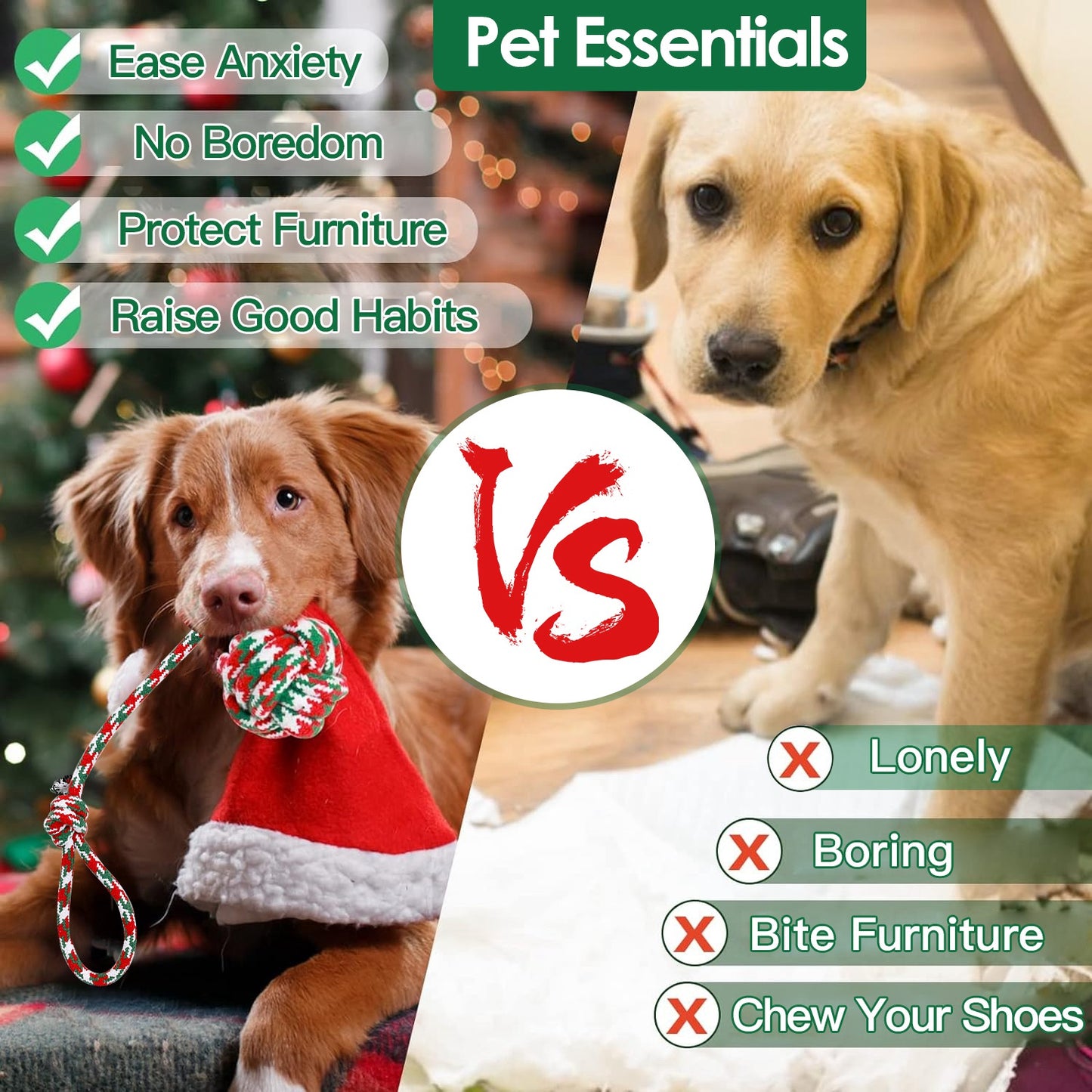 Set Of 5Pcs Christmas Dog Rope Chew Toys Dog Interactive Toys Set For Puppy Small Medium Aggressive Chewers Dogs Training Teething Playing