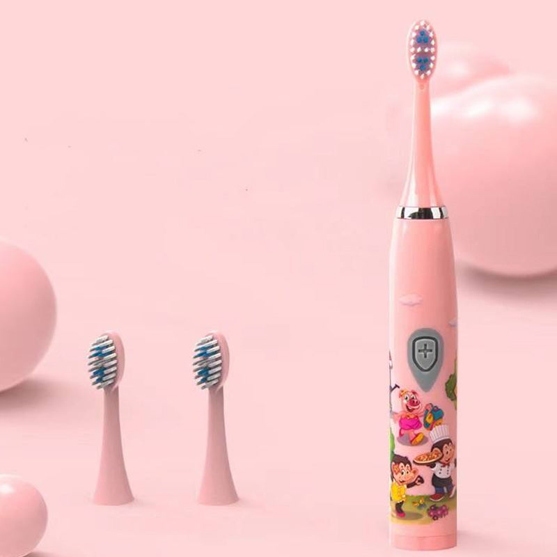 Children Sonic Electric Toothbrush IPX6 Waterproof Colorful Cartoon For Kid Use Soft Bristle Replaceable With 6 Tooth Brush Heads