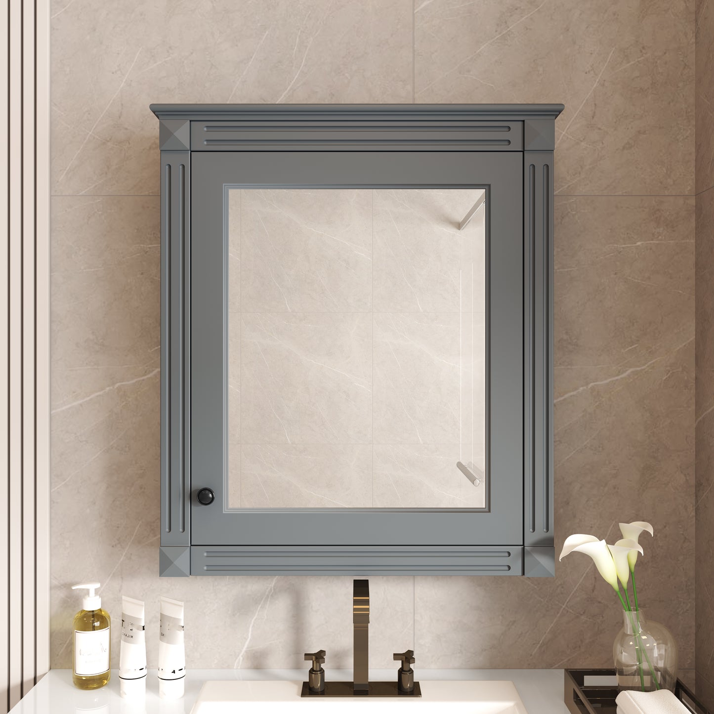 24'' X 27'' Wall Mounted Bathroom Storage Cabinet With Mirror, Medicine Cabinet With Height Adjustable Shelf, Over The Toilet Space Saver Cabinet