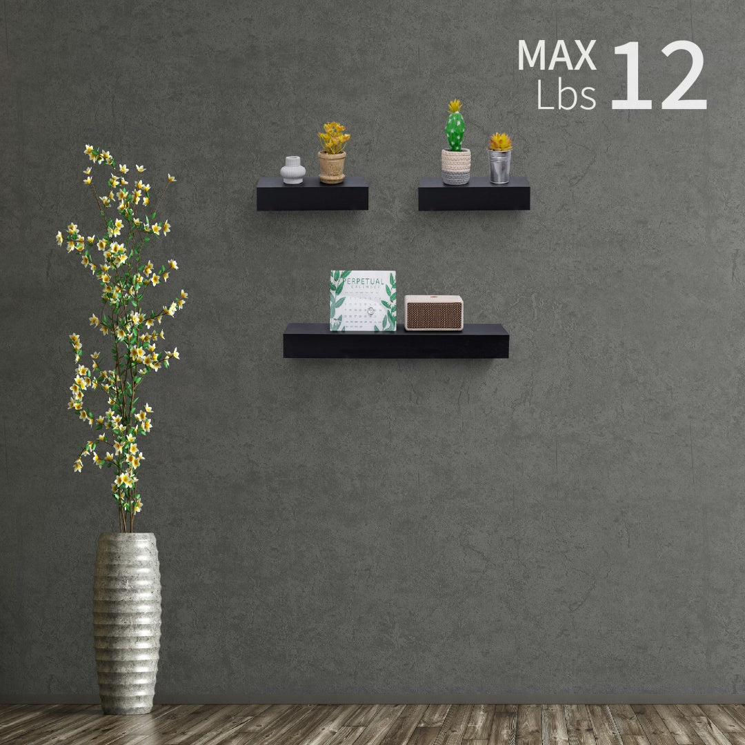 Floating Shelves  23.6 Wall Mounted Wood Shelves For Bathroom, Bedroom, Living Room, Kitchen, Hanging Shelf For Books Storage Decor With Invisible Brackets, Black