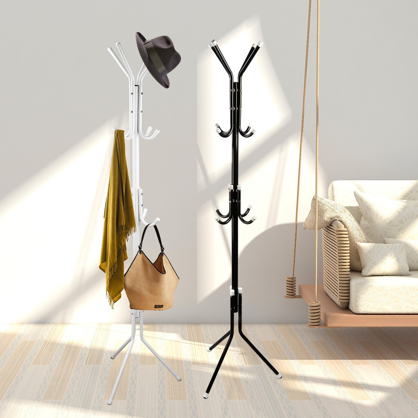 Black-White Options -- 1Pc Standing Coat Hat Rack Organizer