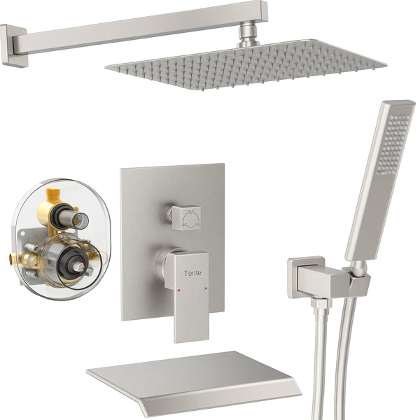 Male NPT Brushed Nickel Shower System, 12 Inch Shower Fixtures Rain Shower Head With Handheld Shower Spray, Wall Mount[Unable Ship Weekends, TK/TEMU Only For Pickup]