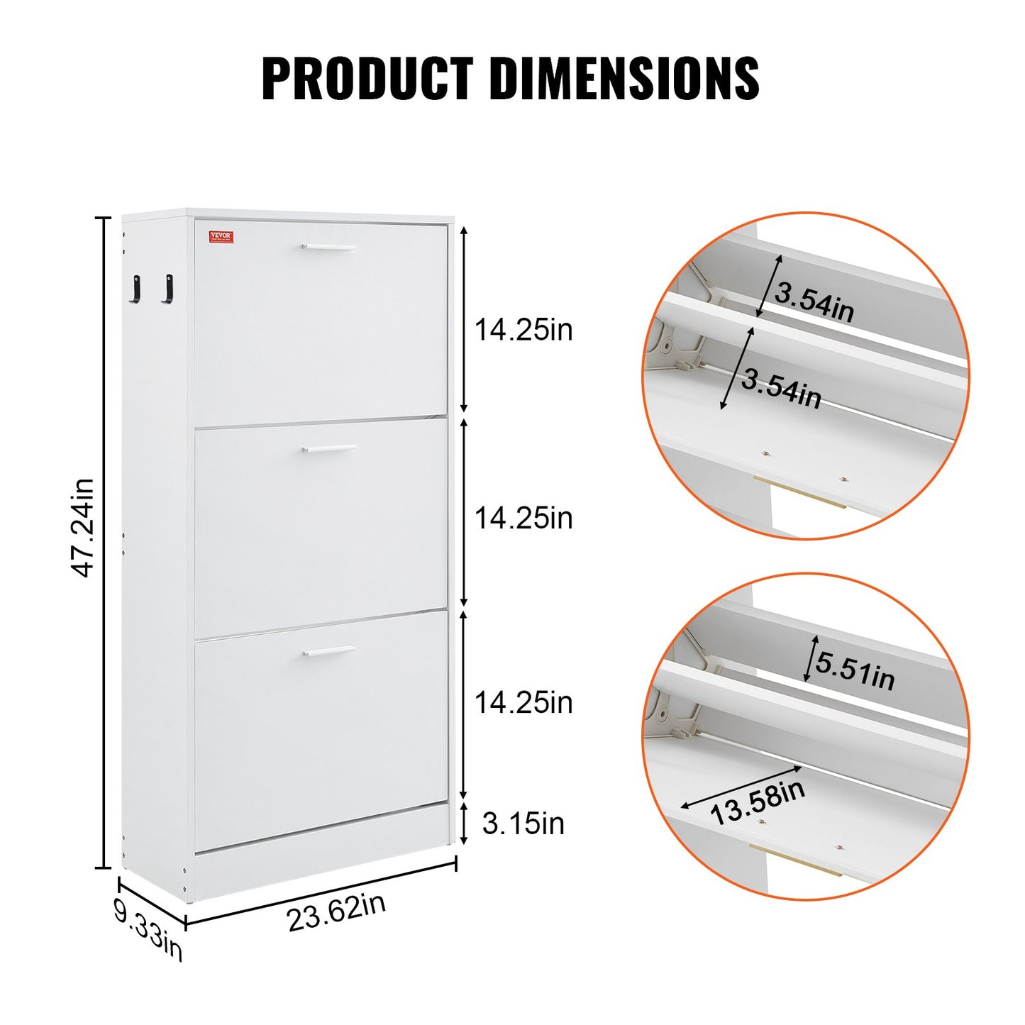 VEVOR Shoe Cabinet With 3 Flip Drawers, Shoe Storage Cabinet For Entryway, Free Standing Shoe Storage Organizer With Side Hooks For Heels, Boots, Slippers In Hallway, Living Room