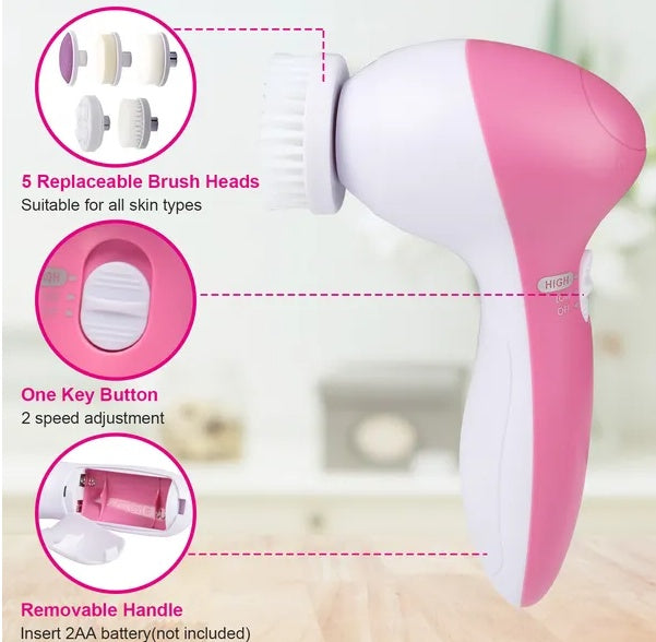 GlowSpin™ Facial Cleansing Brush – Deep Pore Cleaner with 5 Heads