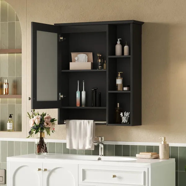 3-in-1 Bathroom Mirror Cabinet, 24-inch Wall Mounted Medicine Cabinet With Adjustable Shelf & Tower Bar, High-Definition Mirror With Storage For Bathroom Vanity