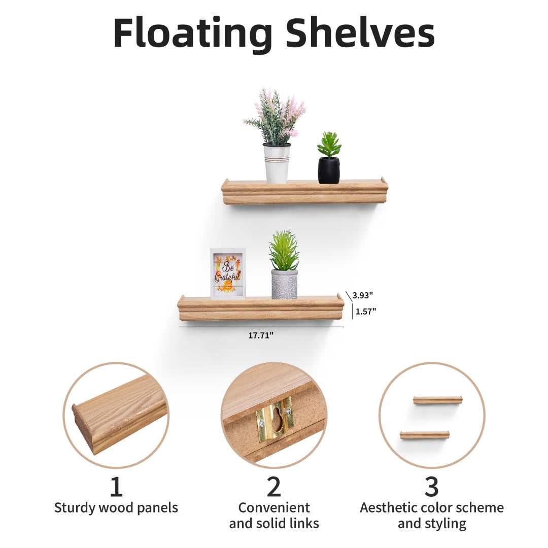 Floating Shelves  17.9 Wall Mounted Wood Shelves For Bathroom, Bedroom, Living Room, Kitchen, Hanging Shelf For Books Storage Decor With Invisible Brackets, Maple