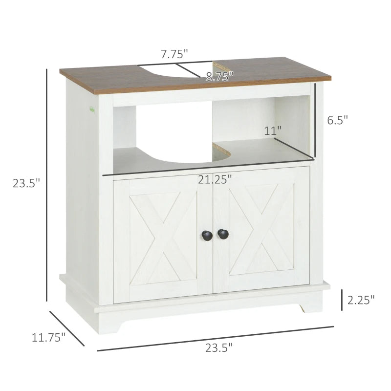 Kleankin Modern Farmhouse Bathroom Sink Cabinet, Pedestal Sink Storage Cabinet With Double Doors And Shelves, White