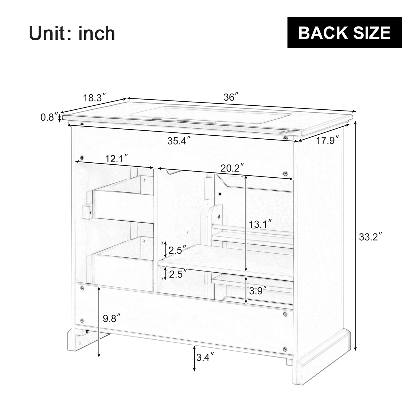 36  Bathroom Vanity With Sink, Ceramic Sink, 2 Tip-out Drawers, Soft Close Door Hinges, Light Gray