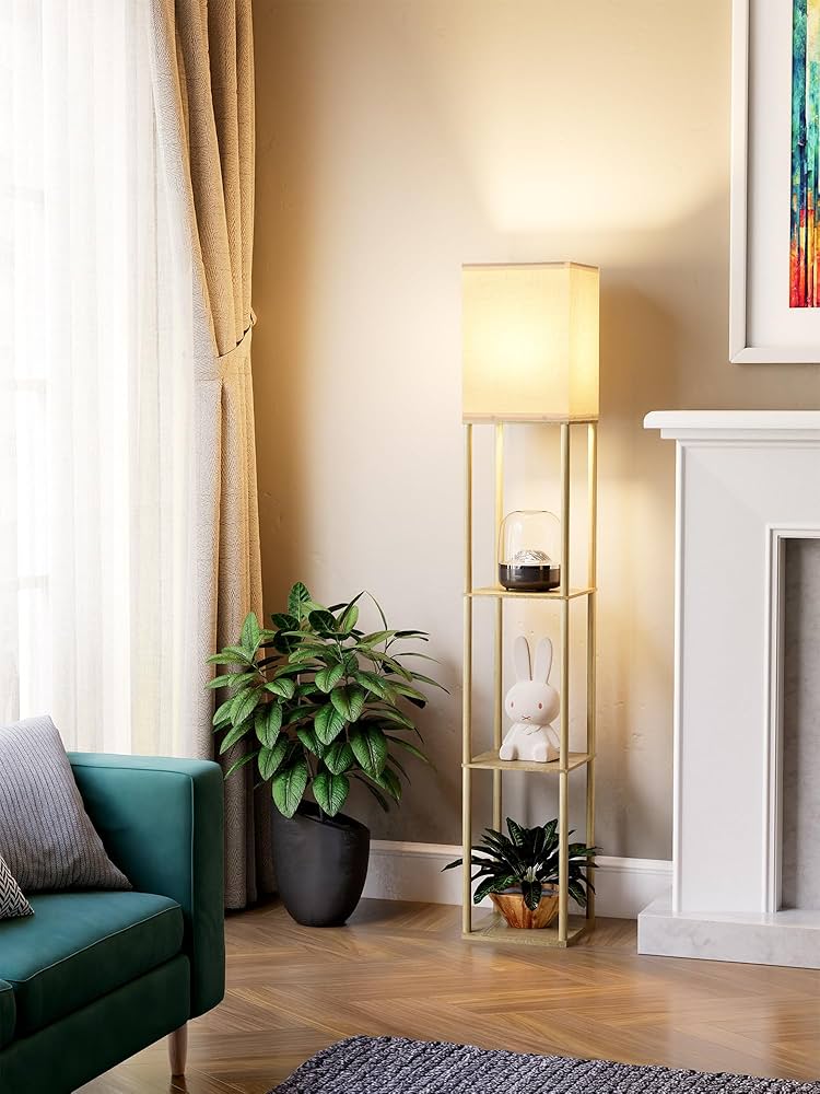 Cozy Corner Floor Lamp with Shelves | Modern Home Lighting