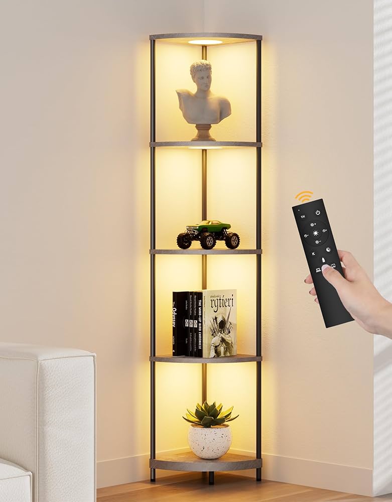 Cozy Corner Floor Lamp with Shelves | Modern Home Lighting