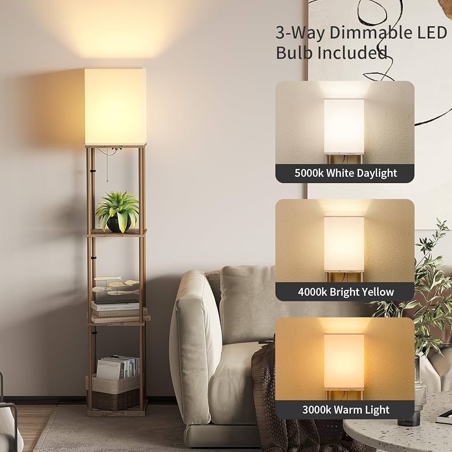 Cozy Corner Floor Lamp with Shelves | Modern Home Lighting